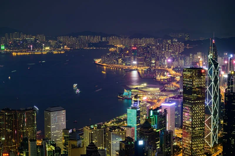 Hong Kong skyline at night with Victoria Harbour