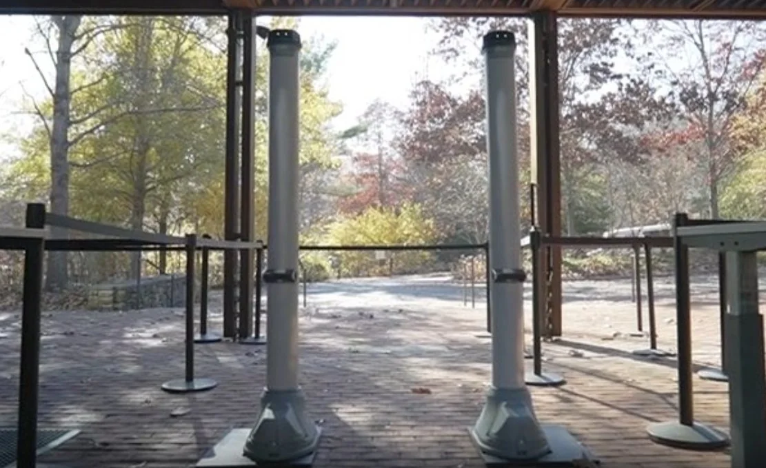 Weapons detection security portal columns at venue entrance